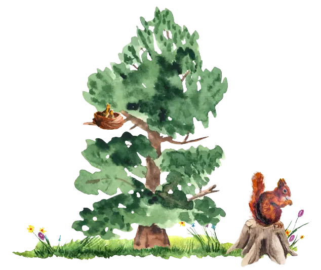 Zeichnung Baum und Eichhörnchen